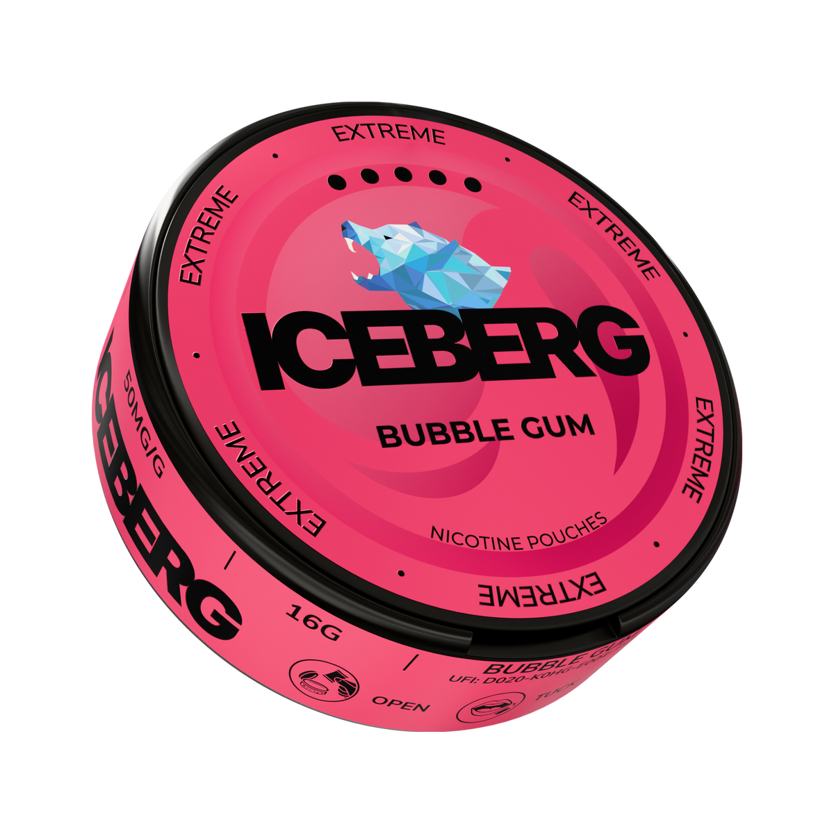 ICEBERG Bubble Gum Extreme nikotinportioner, dosa (3D)
