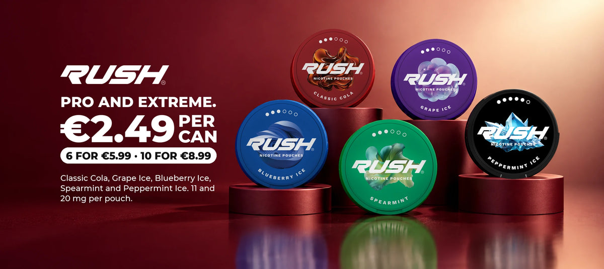RUSH Pro and Extreme, 2.49 EUR per can, 6 for 5.99 EUR, 10 for 8.99 EUR