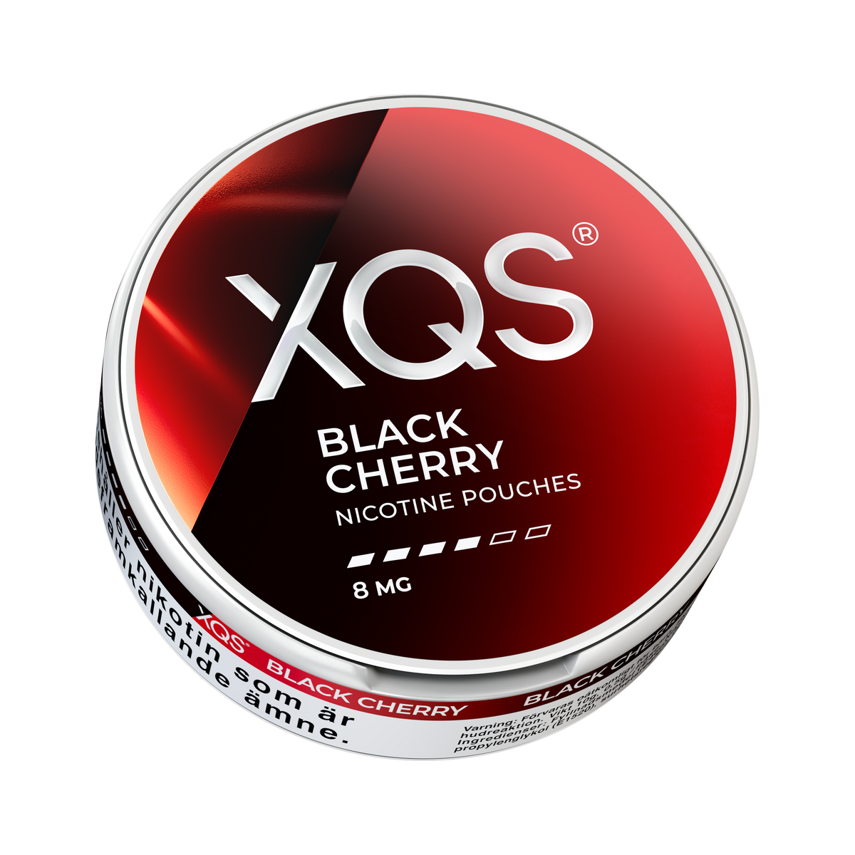 XQS Black Cherry 8mg, envase, vista desde abajo
