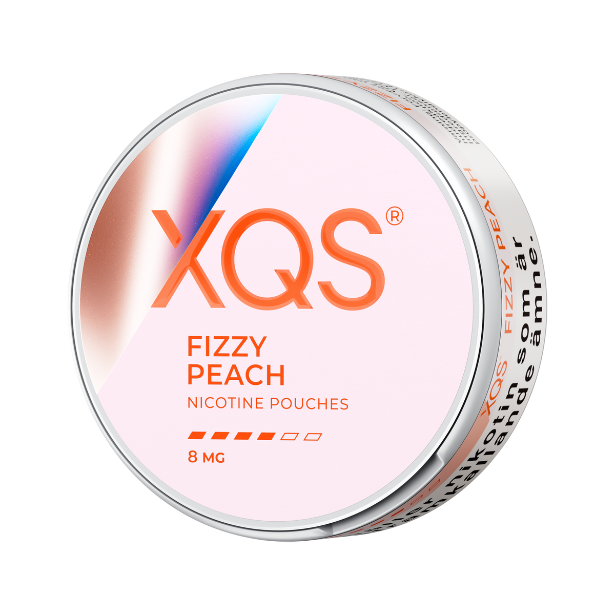 XQS Fizzy Peach 8mg, Dose, linke Seitenansicht