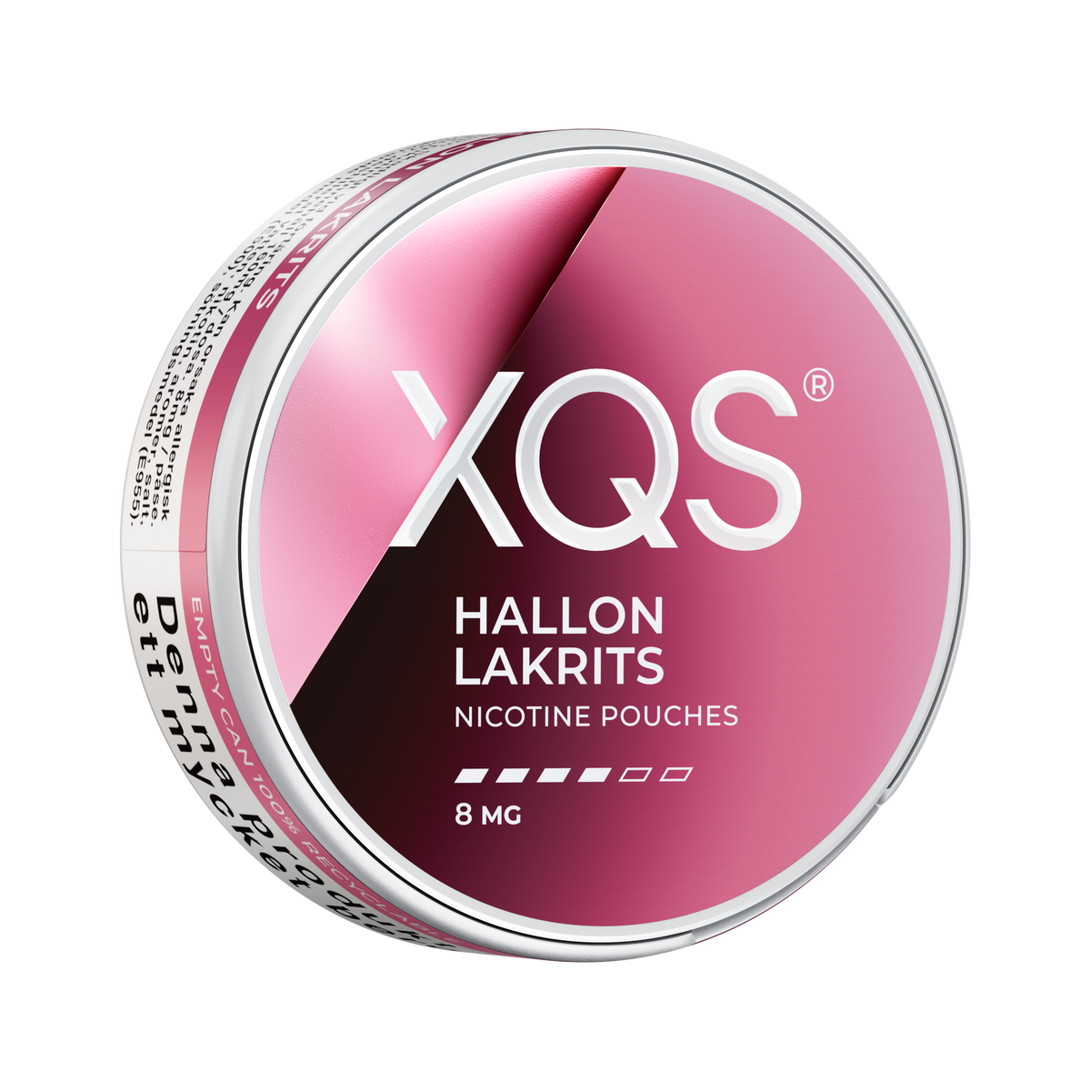 XQS Hallon Lakrits 8mg, Dose, rechte Seitenansicht