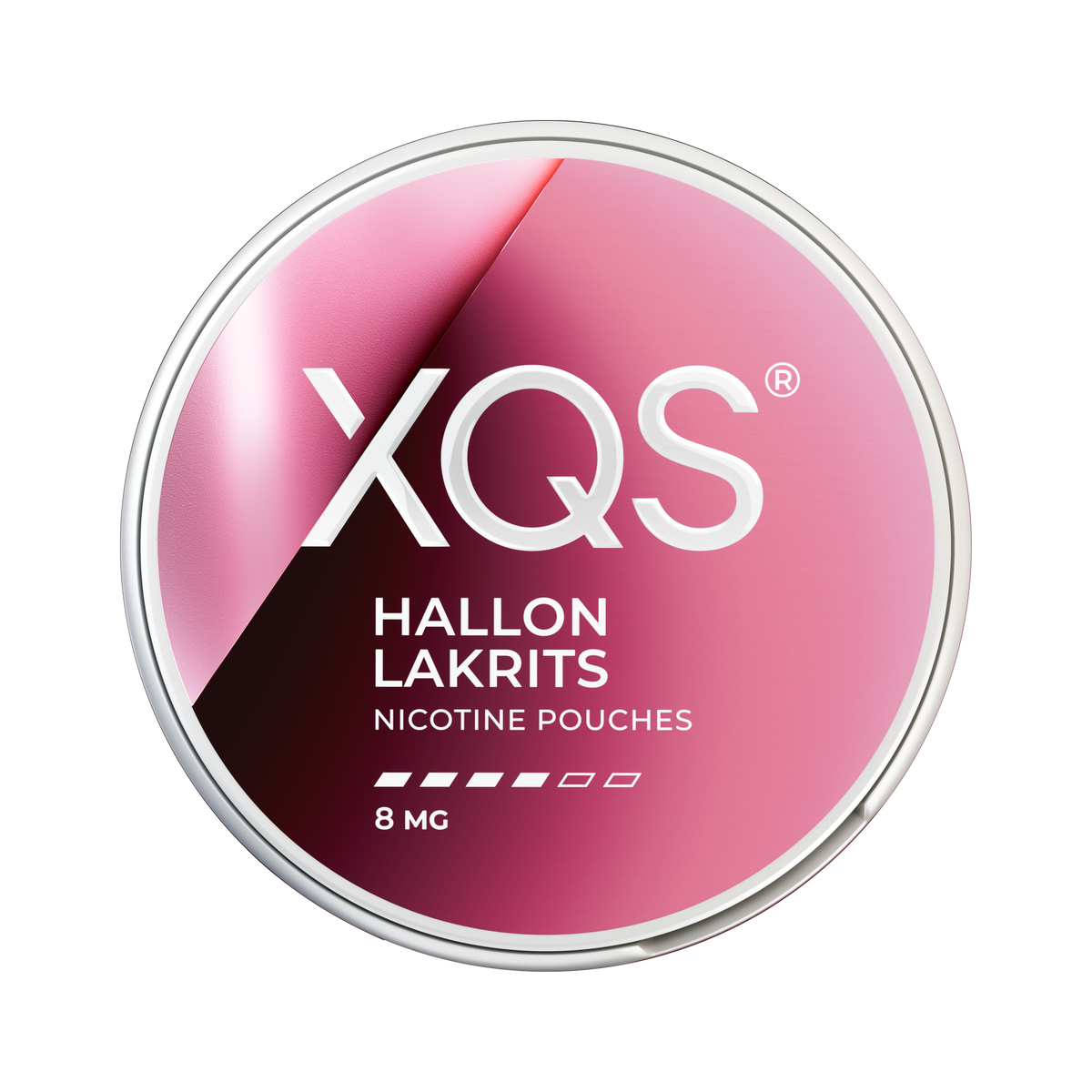 XQS Hallon Lakrits 8mg, Dose, Vorderansicht