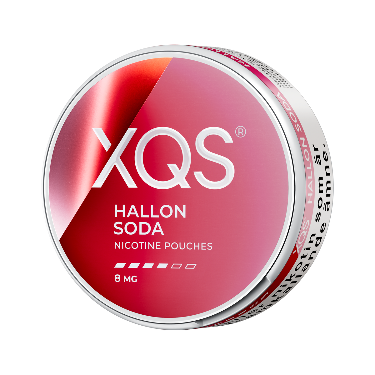 XQS Hallonsoda 8mg, envase, vista lateral izquierda