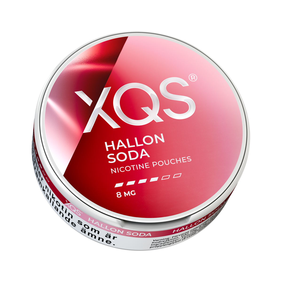 XQS Hallonsoda 8mg, envase, vista desde abajo