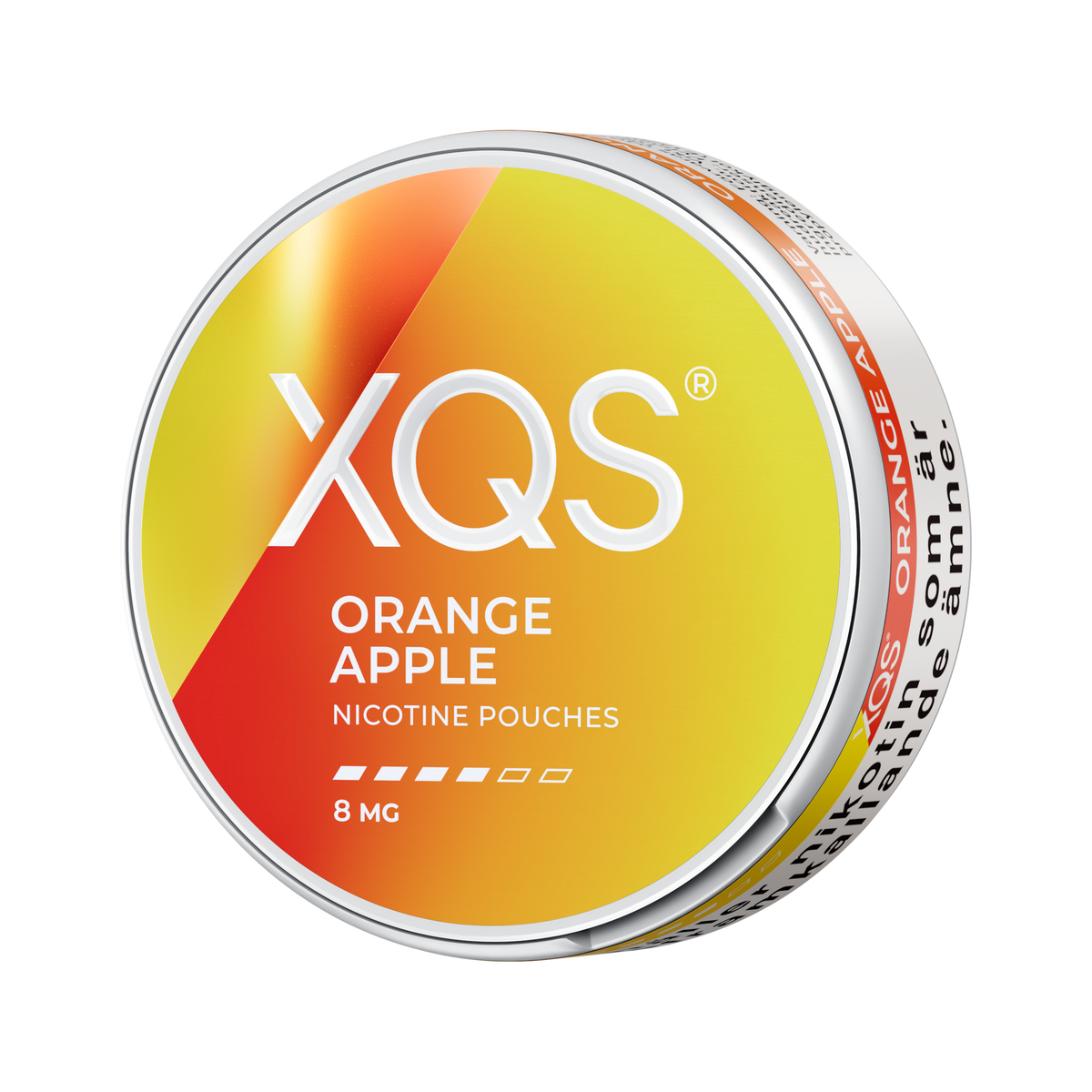 XQS Orange Apple 8mg, envase, vista lateral izquierda