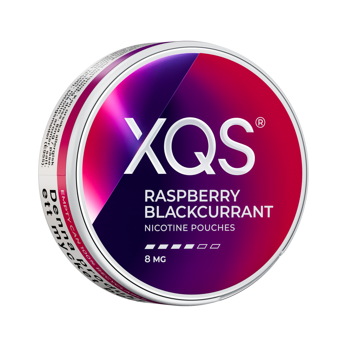XQS Raspberry Blackcurrant 8mg, Dose, rechte Seitenansicht