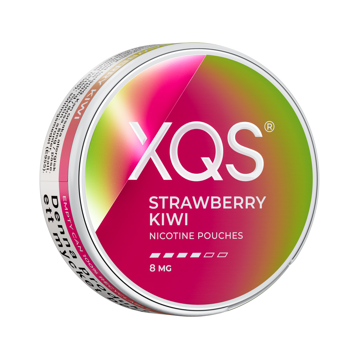 XQS Strawberry Kiwi 8mg, envase, vista lateral derecha