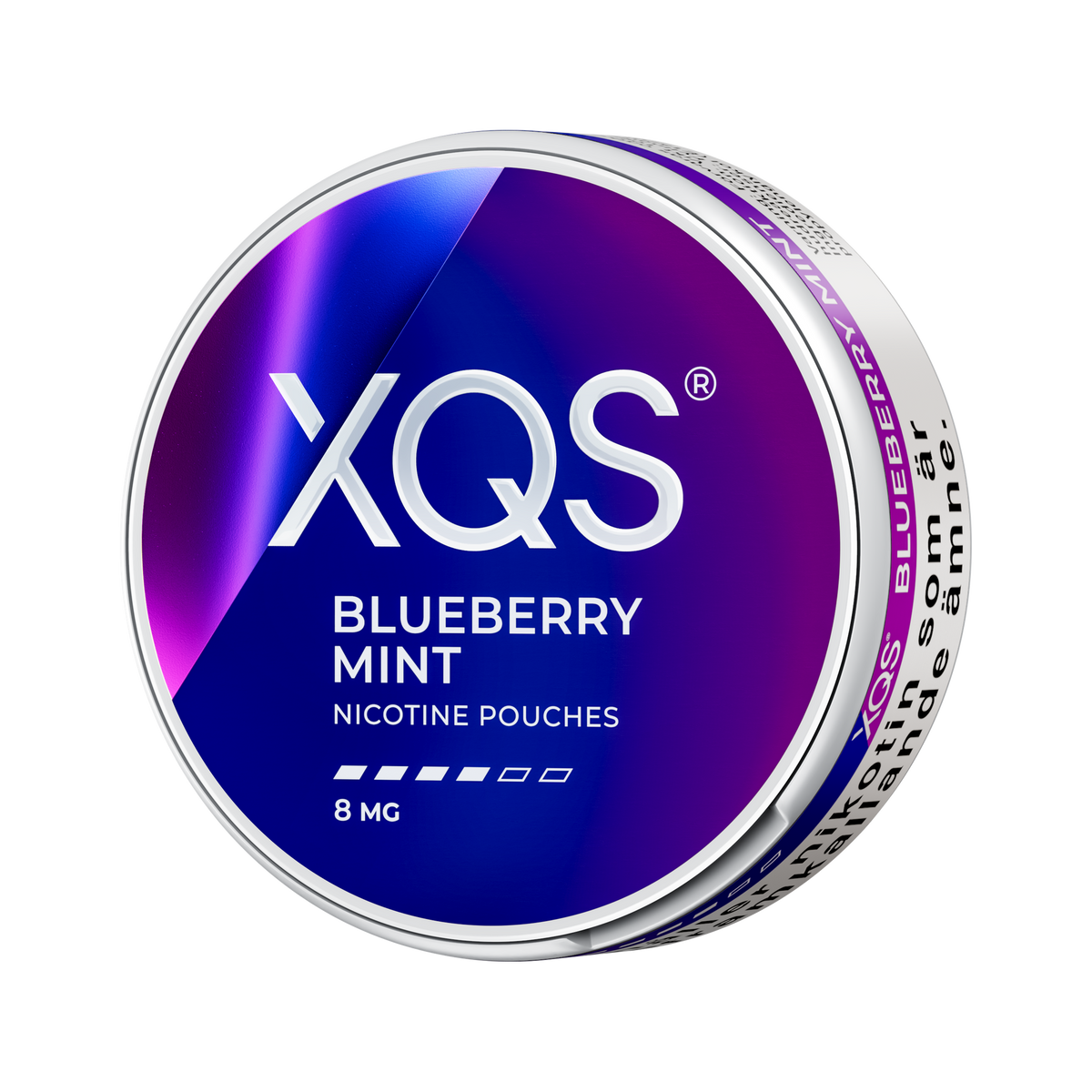 XQS Blueberry Mint 8mg, Dose, linke Seitenansicht