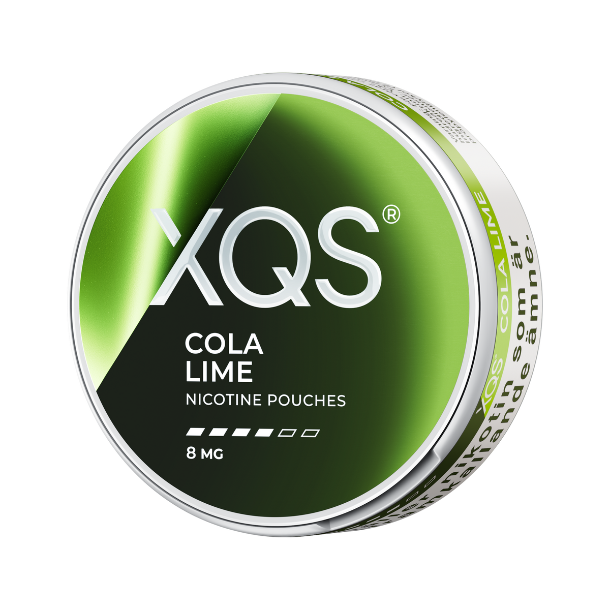 XQS Cola Lime 8mg, envase, vista lateral izquierda