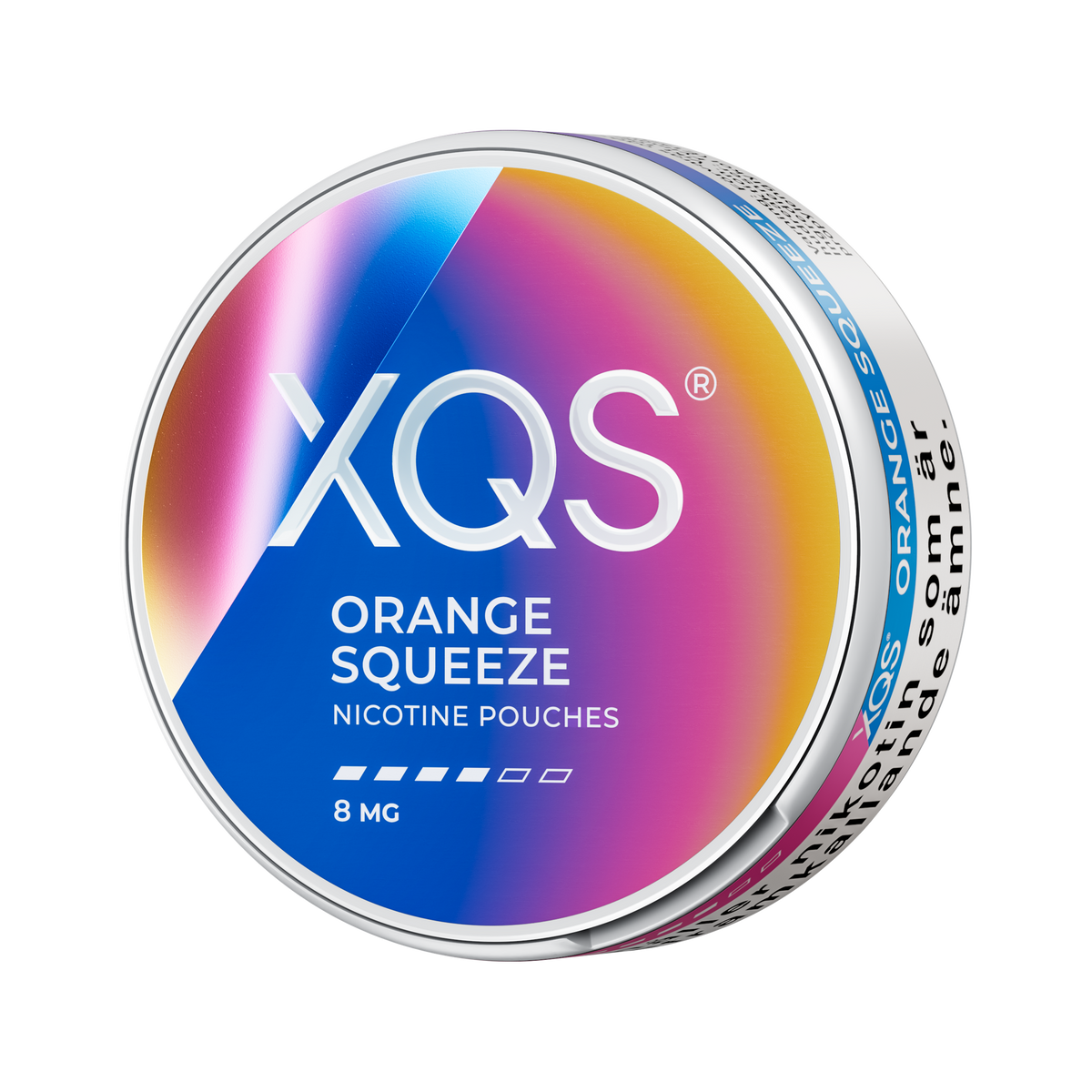 XQS Orange Squeeze 8mg, envase, vista lateral izquierda