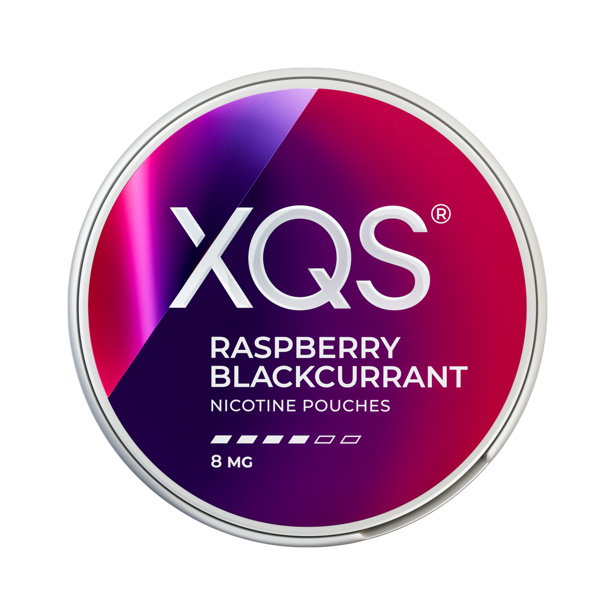 XQS Raspberry Blackcurrant 8mg, Dose, Vorderansicht