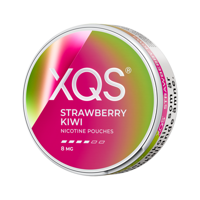 XQS Strawberry Kiwi 8mg, envase, vista lateral izquierda