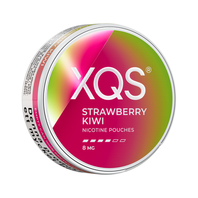 XQS Strawberry Kiwi 8mg, envase, vista lateral derecha