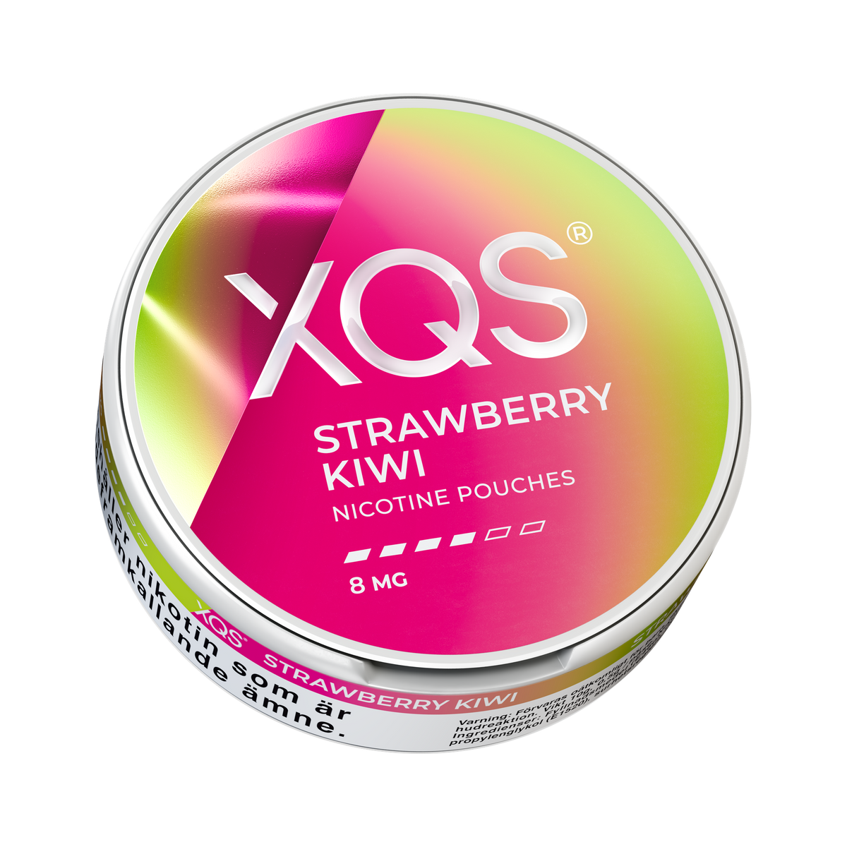 XQS Strawberry Kiwi 8mg, envase, vista desde abajo